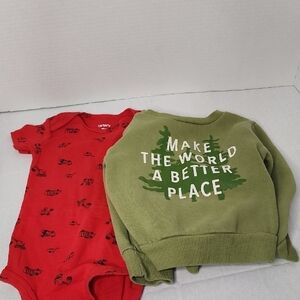 Carter's Red Onesie and Green Sweatshirt Bundle